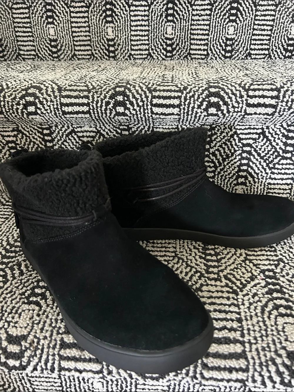 Koolaburra Black Suede Shearling-Trim Winter Ankle Boots